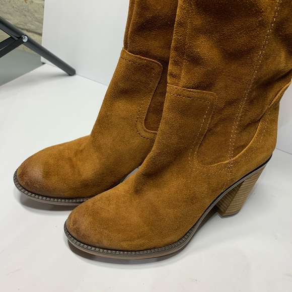 Franco Sarto Elnora Tall Suede Over The Knee Boots Brown Boho Fringe Size 7.5 M - Picture 6 of 15